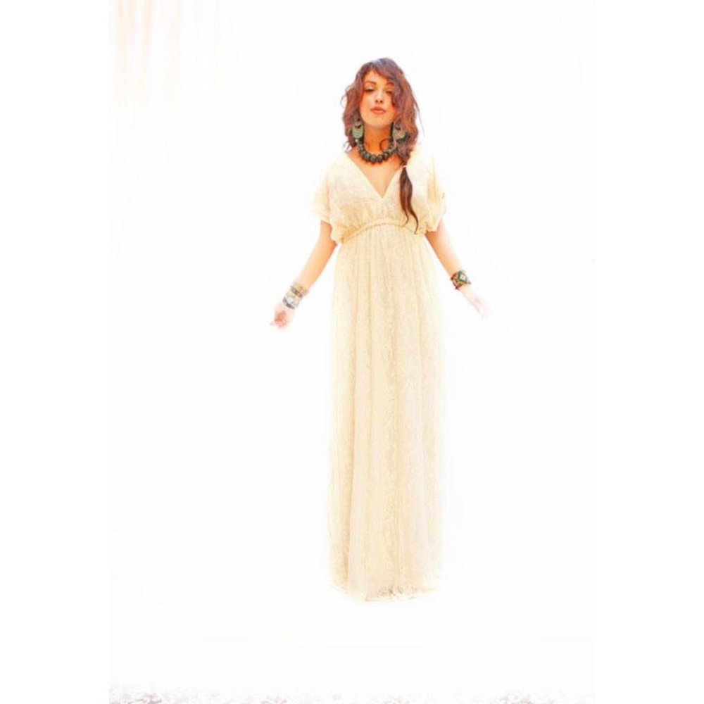 Bohemian Maxi Dress Mexican Cotton V neck